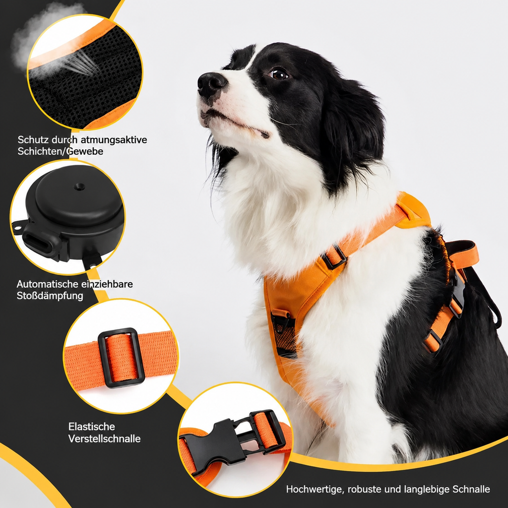 Flausi FlexiGuard™ 2-in-1 Hundegeschirr mit Rollleine