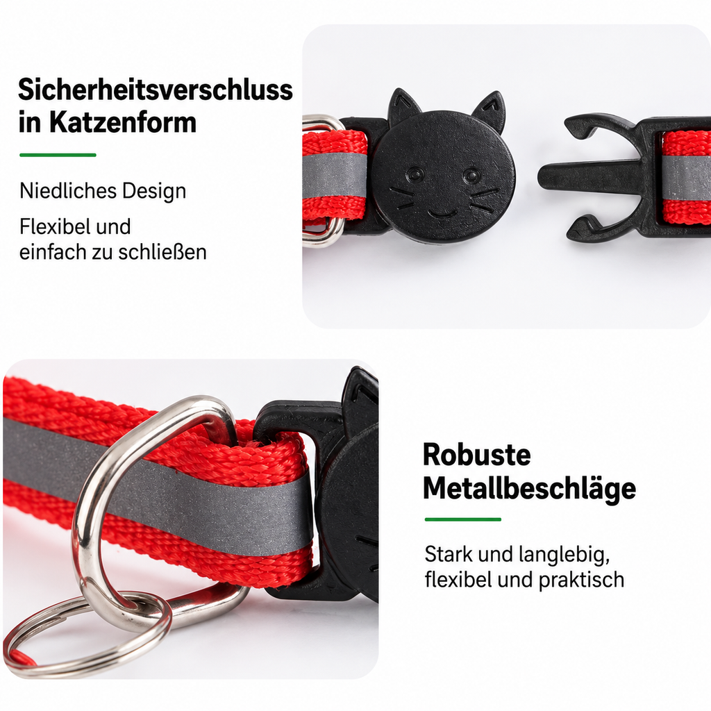 Flausi personalisierbares reflektierendes Nylon Halsband für Katzen & Hunde