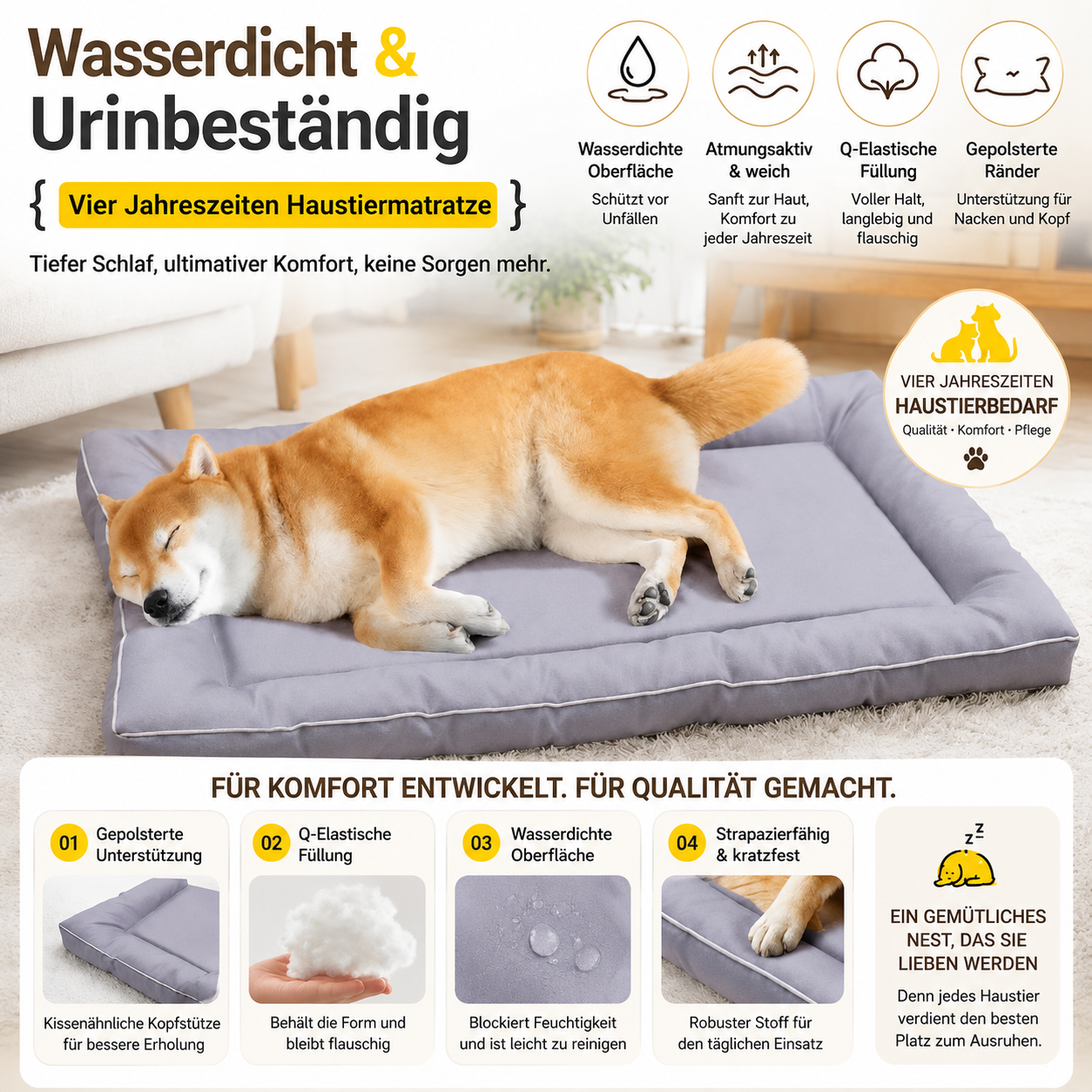 Flausi SchutzNest™ wasserfestes Hundebett mit Komfortpolster