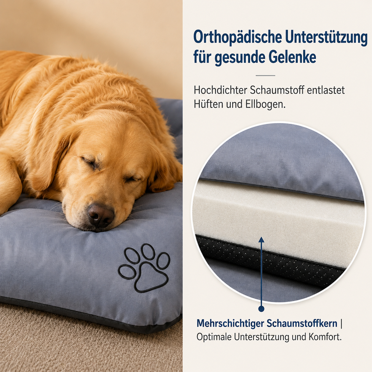 Flausi OrthoLux™ großes orthopädisches Hundebett mit waschbarem Bezug