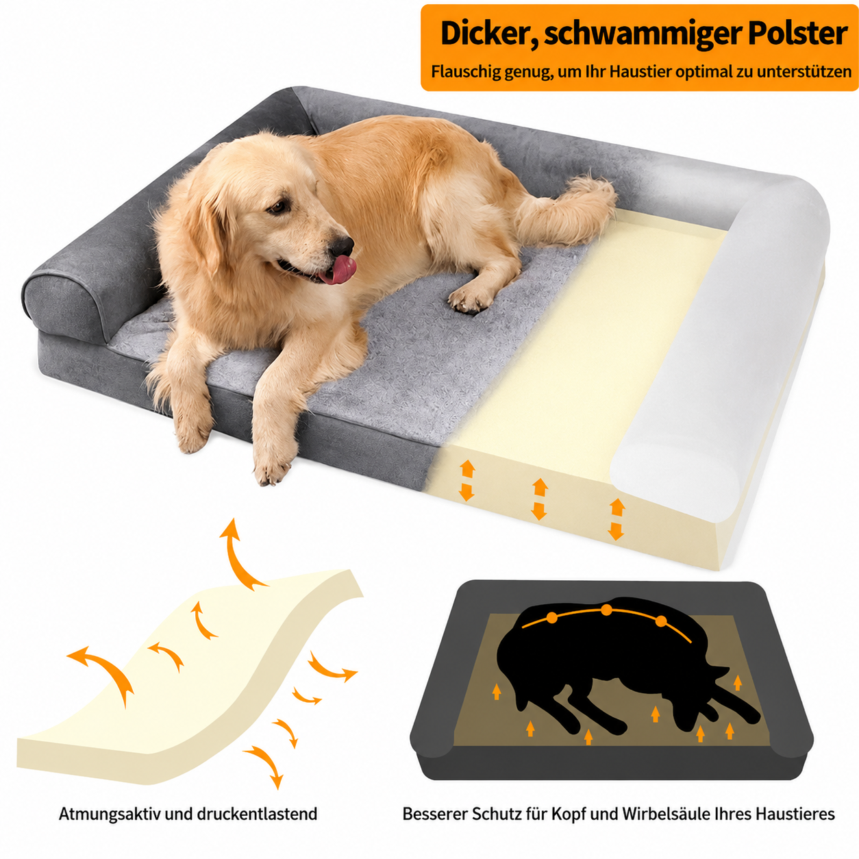 Flausi RückenRuhe™ XL orthopädisches Hundebett für große Hunde