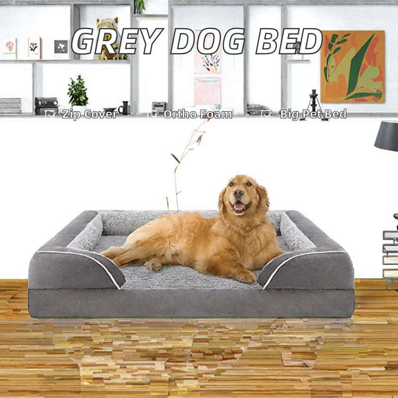 Dark Gray Velvet Rectangular Orthopedic Luxury Dog Bed Removable Set Large Pet Bed Suitable for Medium Large Dogs Outdoor Use