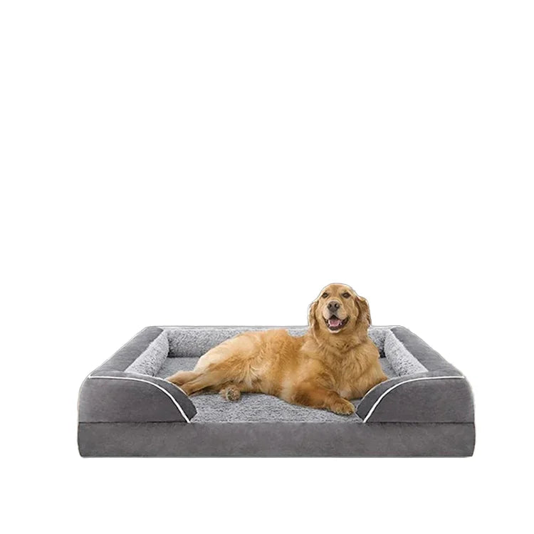 Dark Gray Velvet Rectangular Orthopedic Luxury Dog Bed Removable Set Large Pet Bed Suitable for Medium Large Dogs Outdoor Use