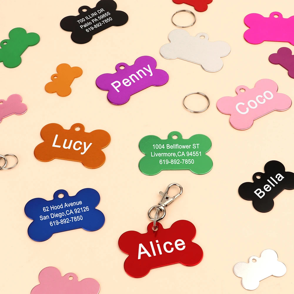 Bone Shaped Pet ID Tag Personalized Dog Cat Name Tags Anti-lost Free Engraving Collar Pendant Bone for Small Medium Large Pet