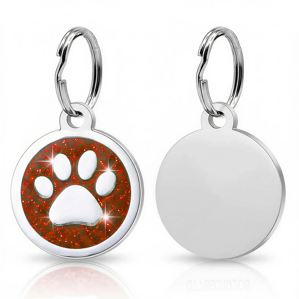 Free Personalized Dog Cat Plate Tags Engraved Puppy Pet ID Name Collar Tag Alloy Paw Glitter Pendant Pets Dogs Accessories