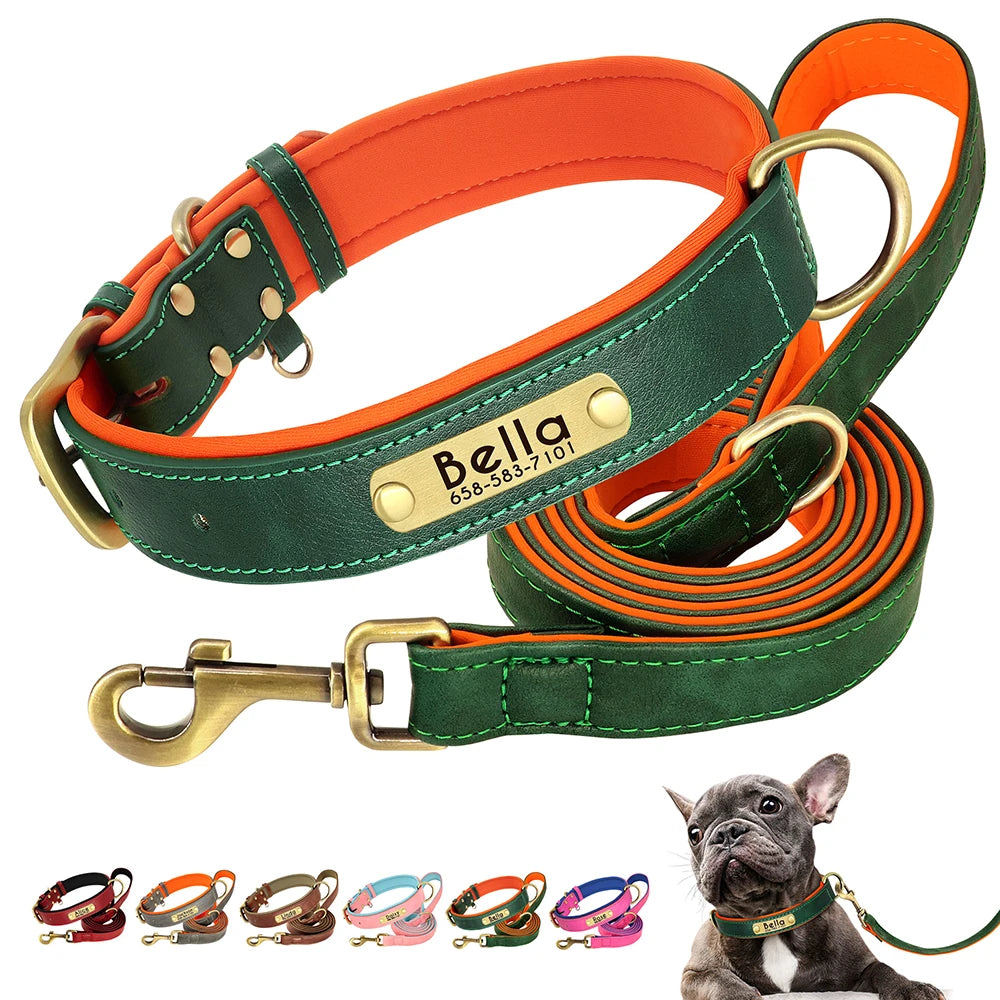 Flausi Edles personalisiertes Leder Halsband- & Leinen-Set für Hunde