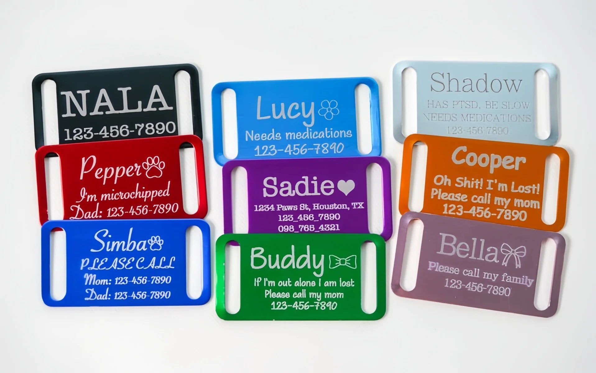 Silent Slide-On Pet ID Tag, Personalized Engraved Dog Cat Collar Tag, Custom Name Phone Number Pet Accessory
