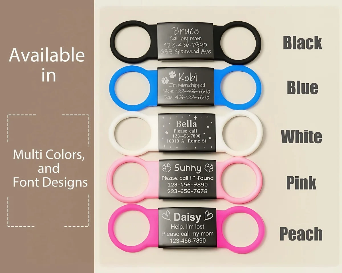 Personalize Engraved Pet Dog Tag Silicone Stainless Steel Dog ID Tag Anti-lost Pet Nameplate Tags For Dog Cat Tensile Rubber