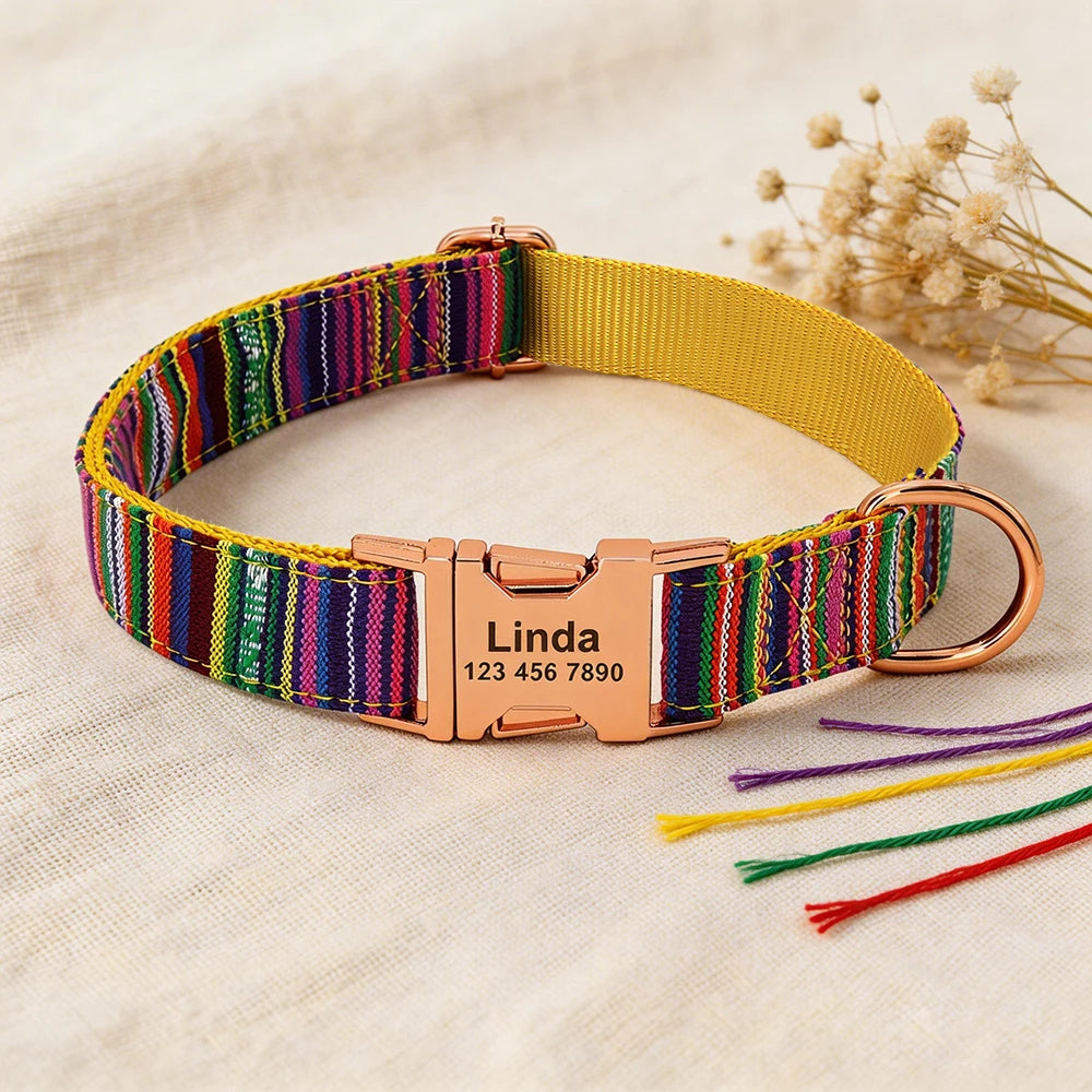 Flausi personalisiertes Nylon Halsband für Hunde mehrfarbig