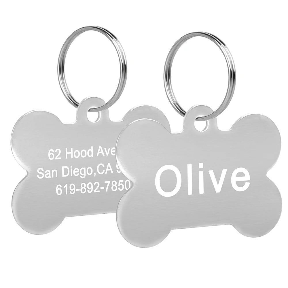 Bone Shaped Pet ID Tag Personalized Dog Cat Name Tags Anti-lost Free Engraving Collar Pendant Bone for Small Medium Large Pet