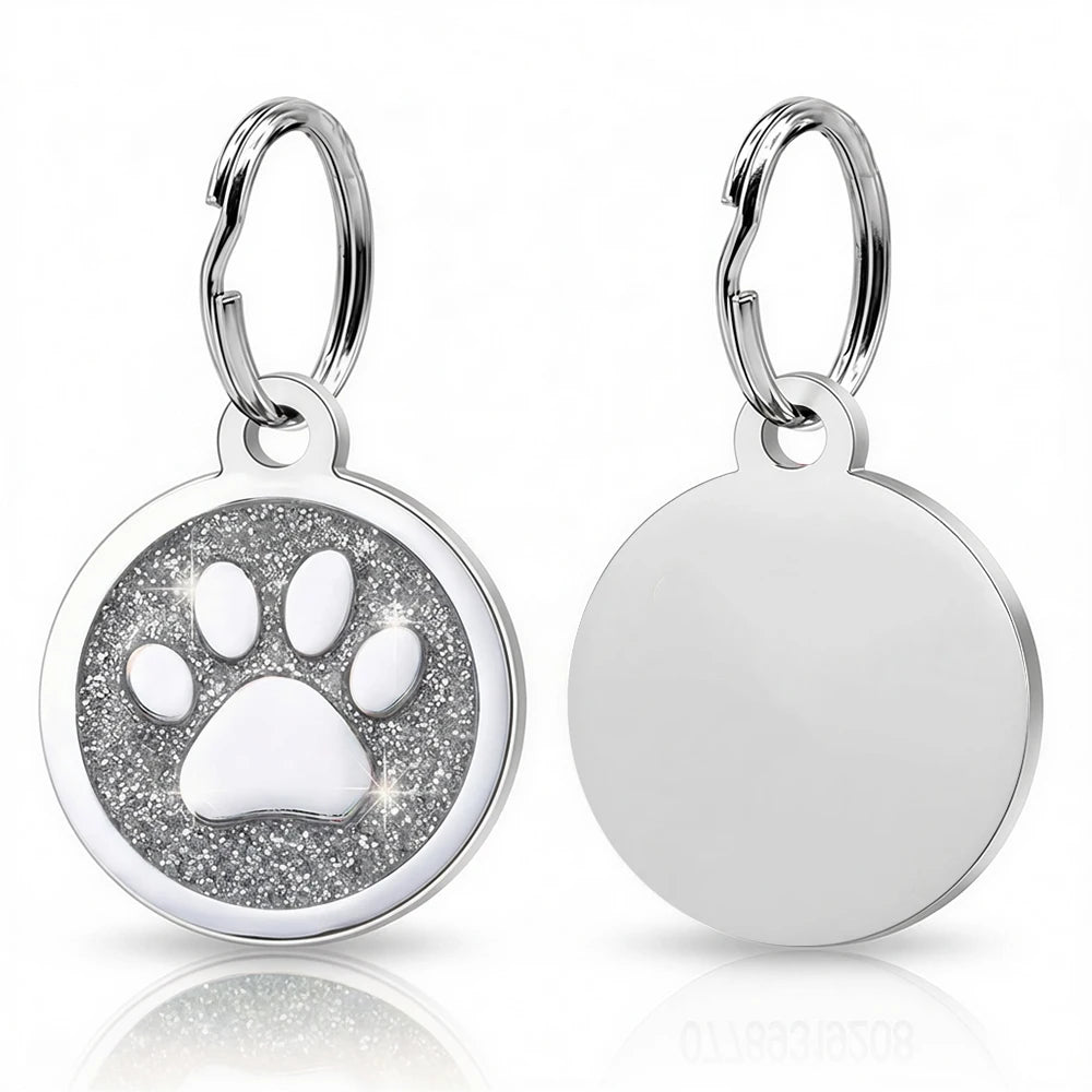 Free Personalized Dog Cat Plate Tags Engraved Puppy Pet ID Name Collar Tag Alloy Paw Glitter Pendant Pets Dogs Accessories