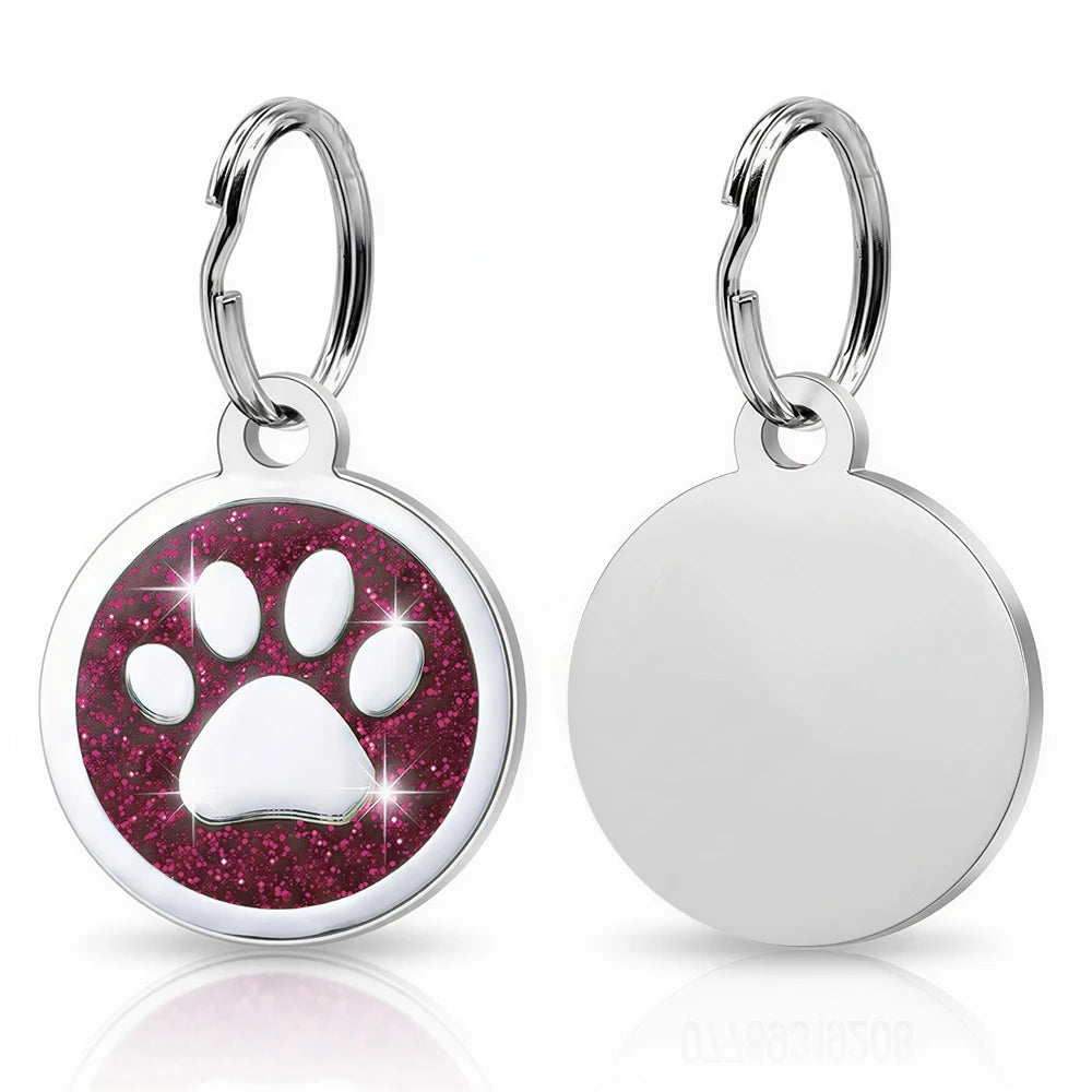 Free Personalized Dog Cat Plate Tags Engraved Puppy Pet ID Name Collar Tag Alloy Paw Glitter Pendant Pets Dogs Accessories