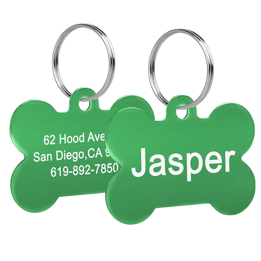 Bone Shaped Pet ID Tag Personalized Dog Cat Name Tags Anti-lost Free Engraving Collar Pendant Bone for Small Medium Large Pet