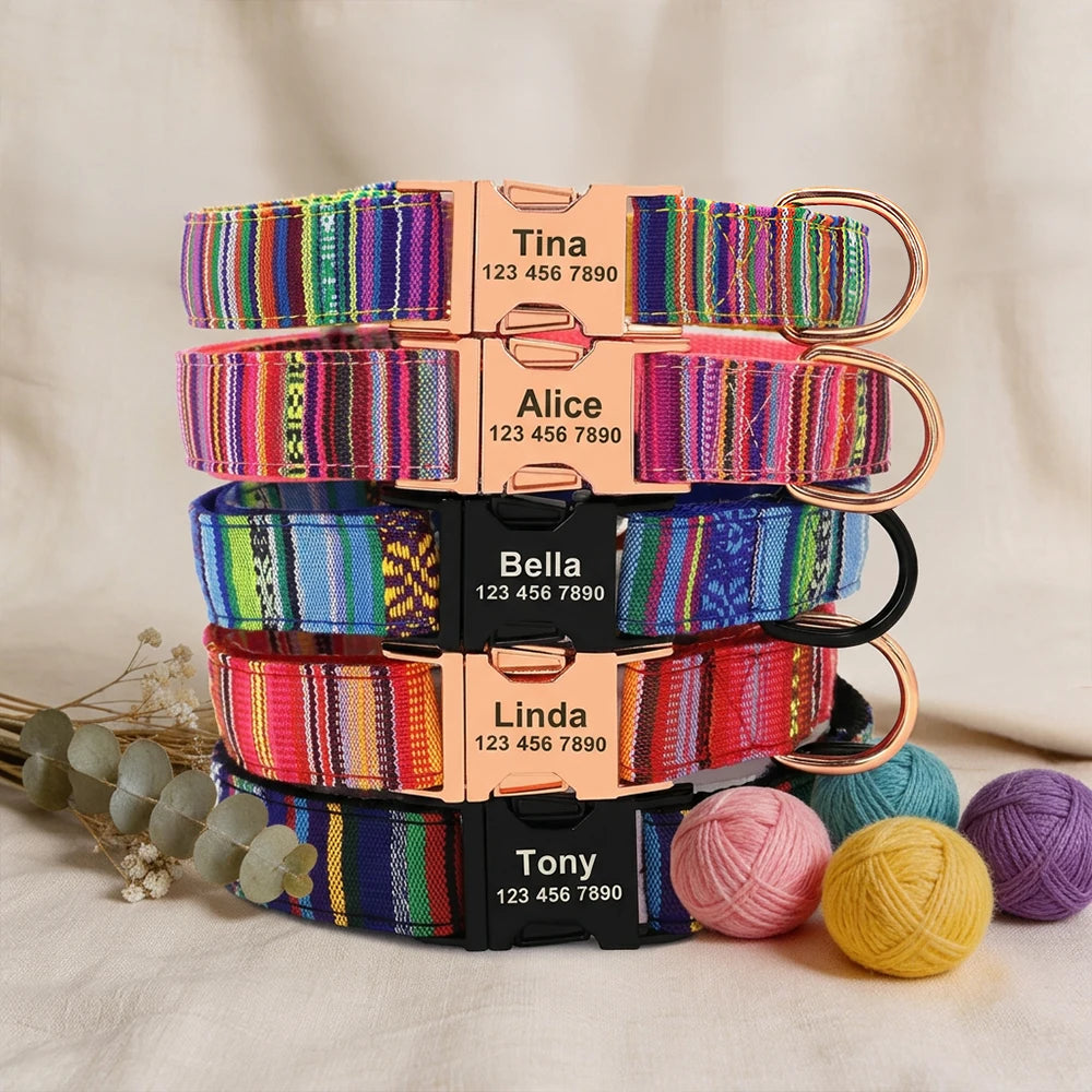Flausi personalisiertes Nylon Halsband für Hunde mehrfarbig