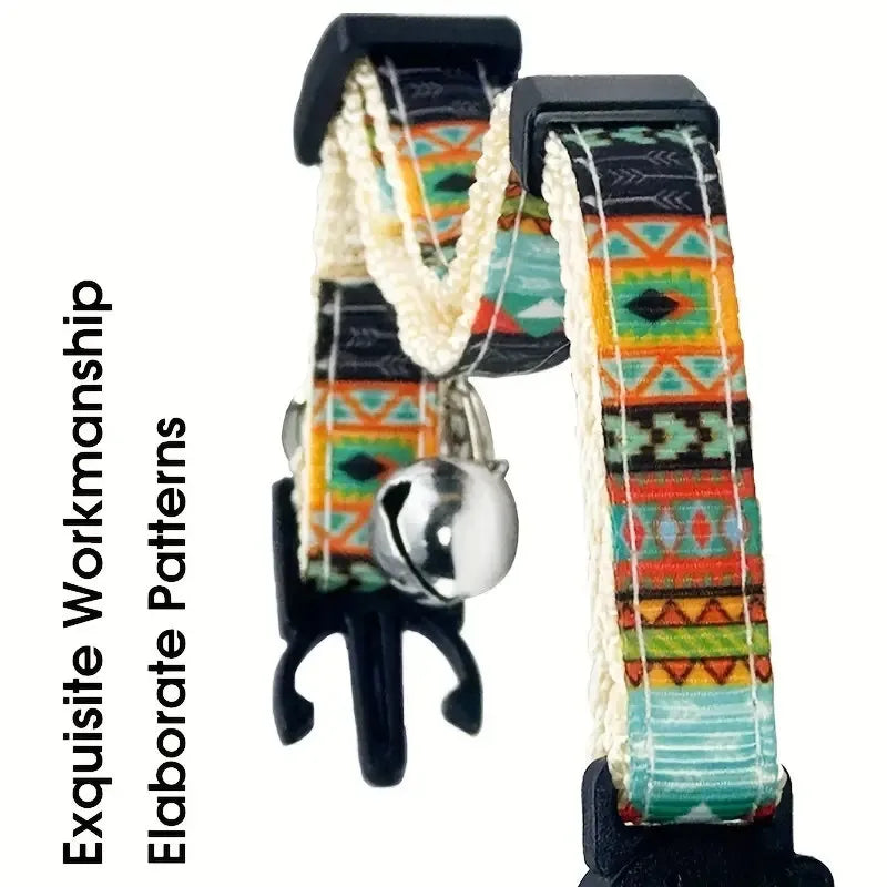 Personalized ID Tag Bohemian Cat Collar with Bell Custom Collar Safety Breakaway Adjustable Engraving Small Kitten Necklace