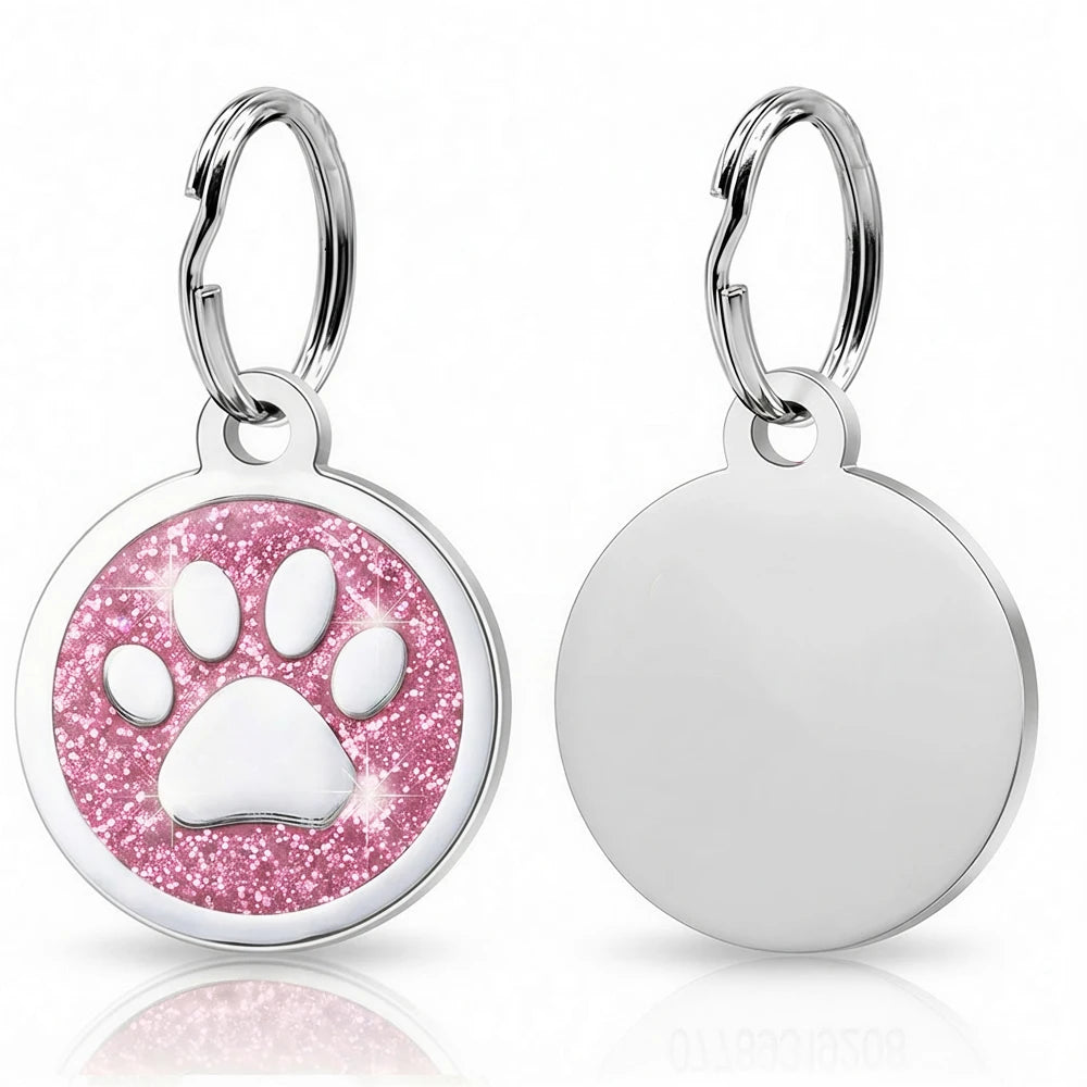 Free Personalized Dog Cat Plate Tags Engraved Puppy Pet ID Name Collar Tag Alloy Paw Glitter Pendant Pets Dogs Accessories
