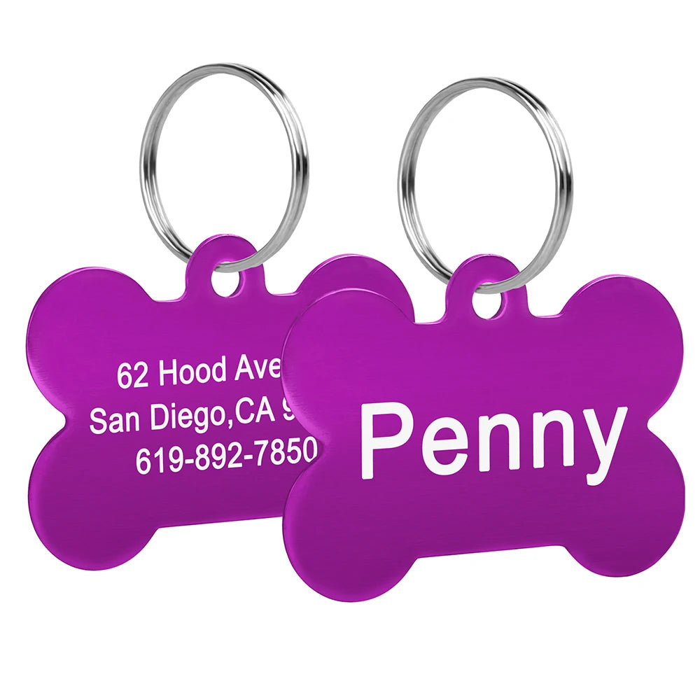 Bone Shaped Pet ID Tag Personalized Dog Cat Name Tags Anti-lost Free Engraving Collar Pendant Bone for Small Medium Large Pet