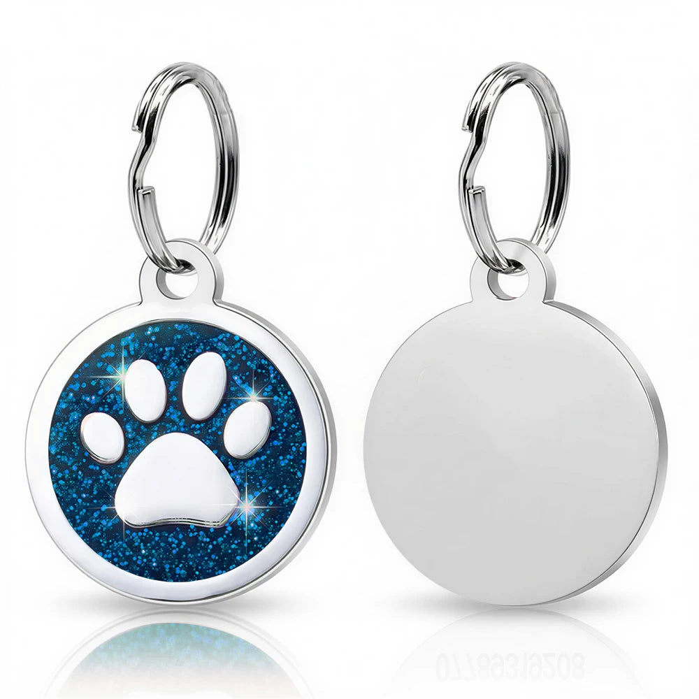 Free Personalized Dog Cat Plate Tags Engraved Puppy Pet ID Name Collar Tag Alloy Paw Glitter Pendant Pets Dogs Accessories
