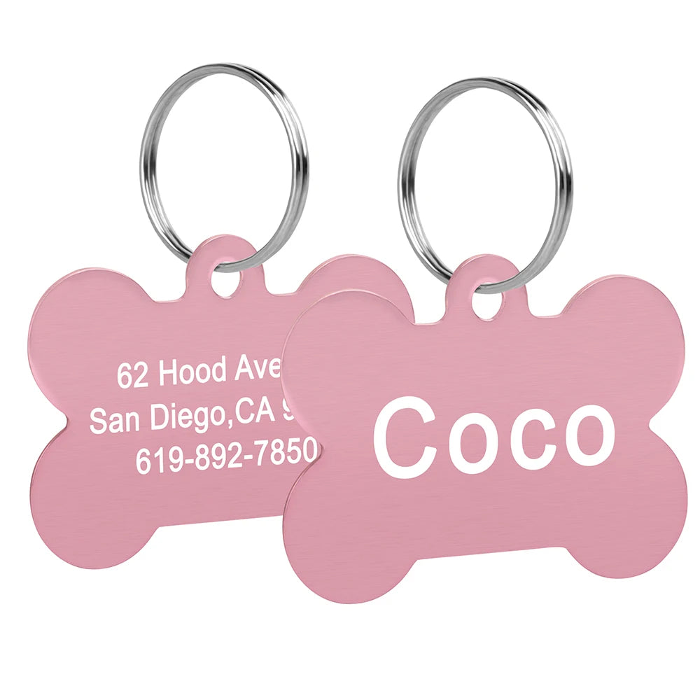 Bone Shaped Pet ID Tag Personalized Dog Cat Name Tags Anti-lost Free Engraving Collar Pendant Bone for Small Medium Large Pet
