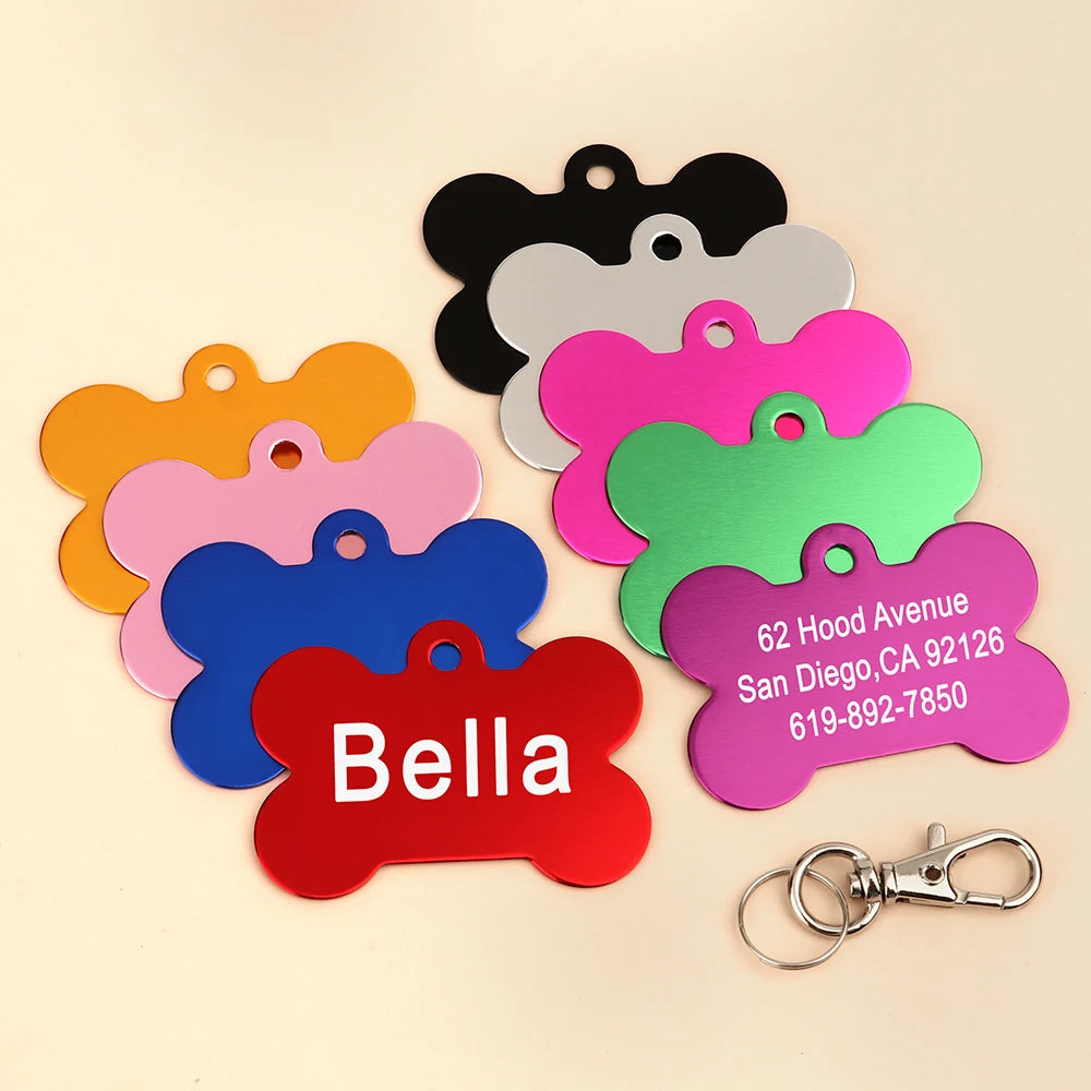 Bone Shaped Pet ID Tag Personalized Dog Cat Name Tags Anti-lost Free Engraving Collar Pendant Bone for Small Medium Large Pet