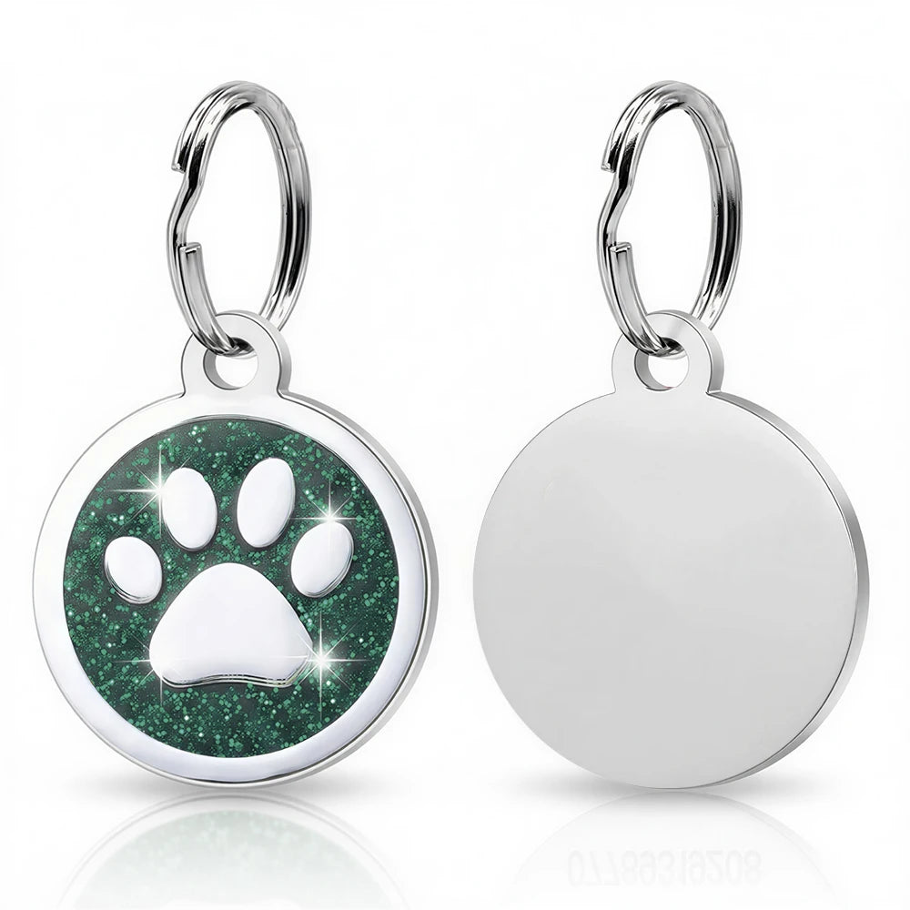 Free Personalized Dog Cat Plate Tags Engraved Puppy Pet ID Name Collar Tag Alloy Paw Glitter Pendant Pets Dogs Accessories