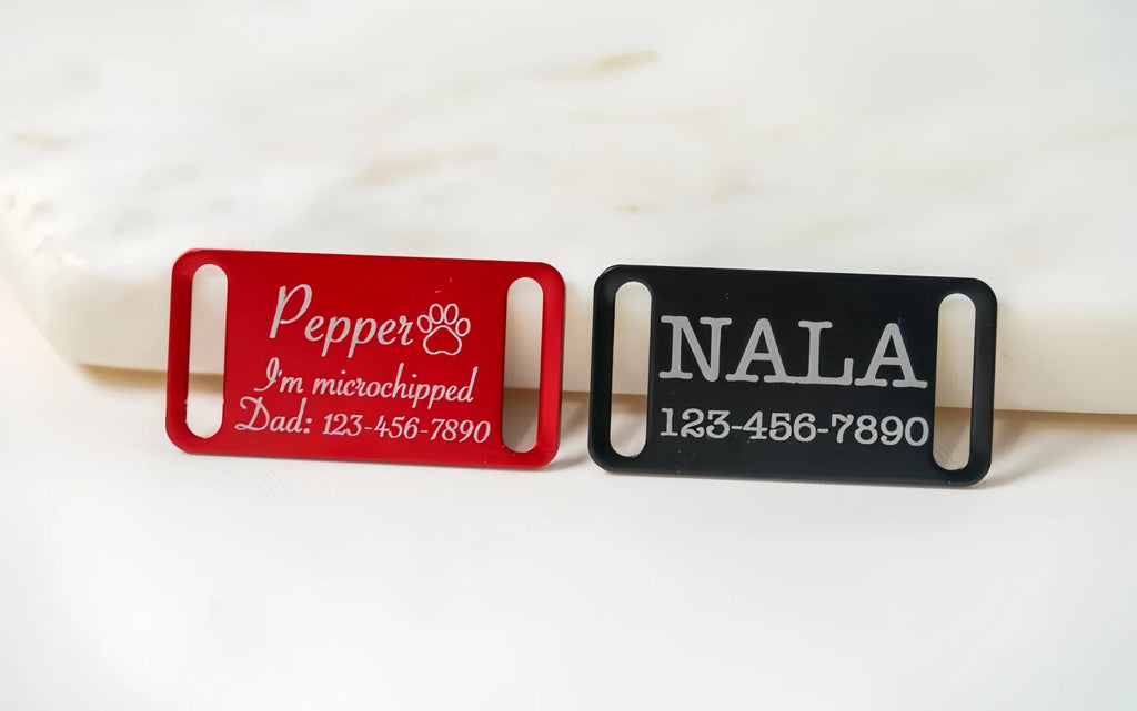 Silent Slide-On Pet ID Tag, Personalized Engraved Dog Cat Collar Tag, Custom Name Phone Number Pet Accessory