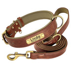 Flausi Edles personalisiertes Leder Halsband- & Leinen-Set für Hunde