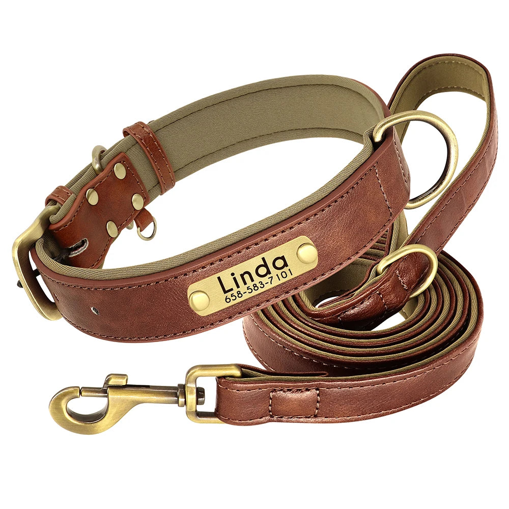 Flausi Edles personalisiertes Leder Halsband- & Leinen-Set für Hunde