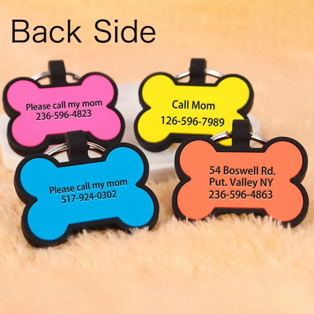 Personalized Bone Silicone Dog Tag Engraved Custom Pet Name Tags Soundless Pet ID Card Gift for Dogs Puppy