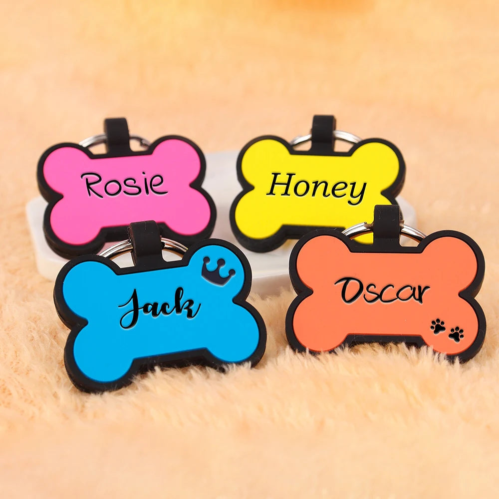 Personalized Bone Silicone Dog Tag Engraved Custom Pet Name Tags Soundless Pet ID Card Gift for Dogs Puppy