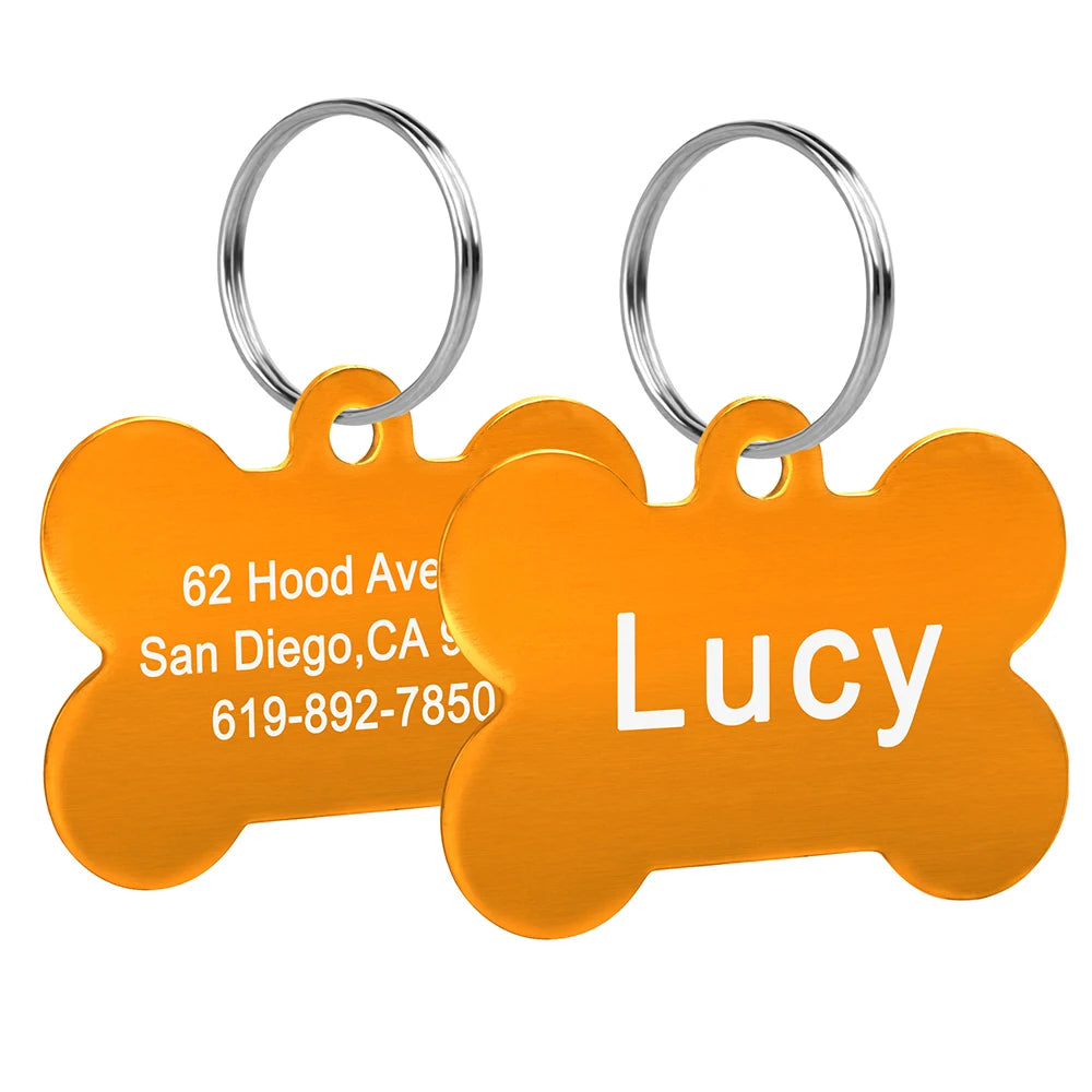 Bone Shaped Pet ID Tag Personalized Dog Cat Name Tags Anti-lost Free Engraving Collar Pendant Bone for Small Medium Large Pet