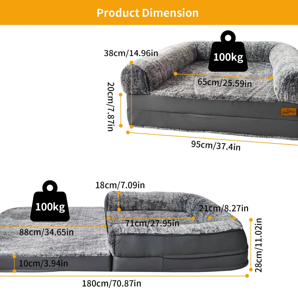 180cm Long Human Dog Bed Fits Adults and Pets Foldable Orthopedic Pet Bed Plush Cushion Cover with Bolster