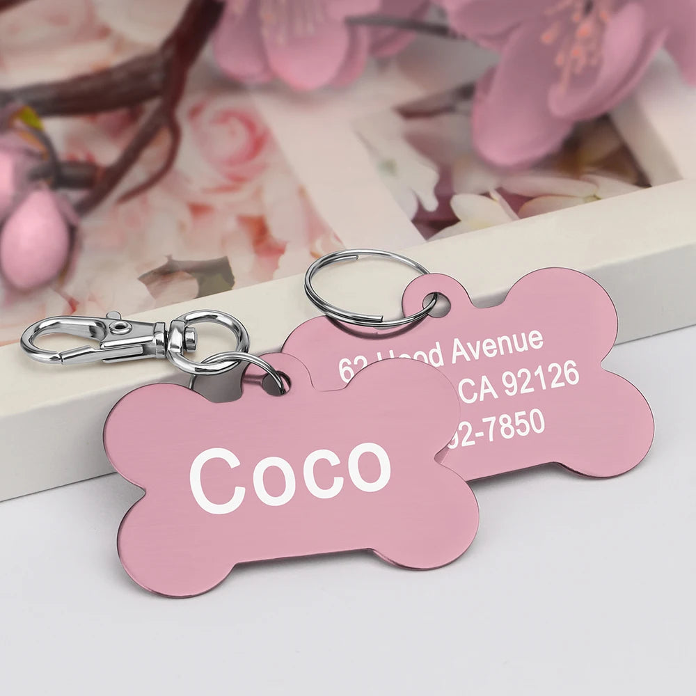 Bone Shaped Pet ID Tag Personalized Dog Cat Name Tags Anti-lost Free Engraving Collar Pendant Bone for Small Medium Large Pet