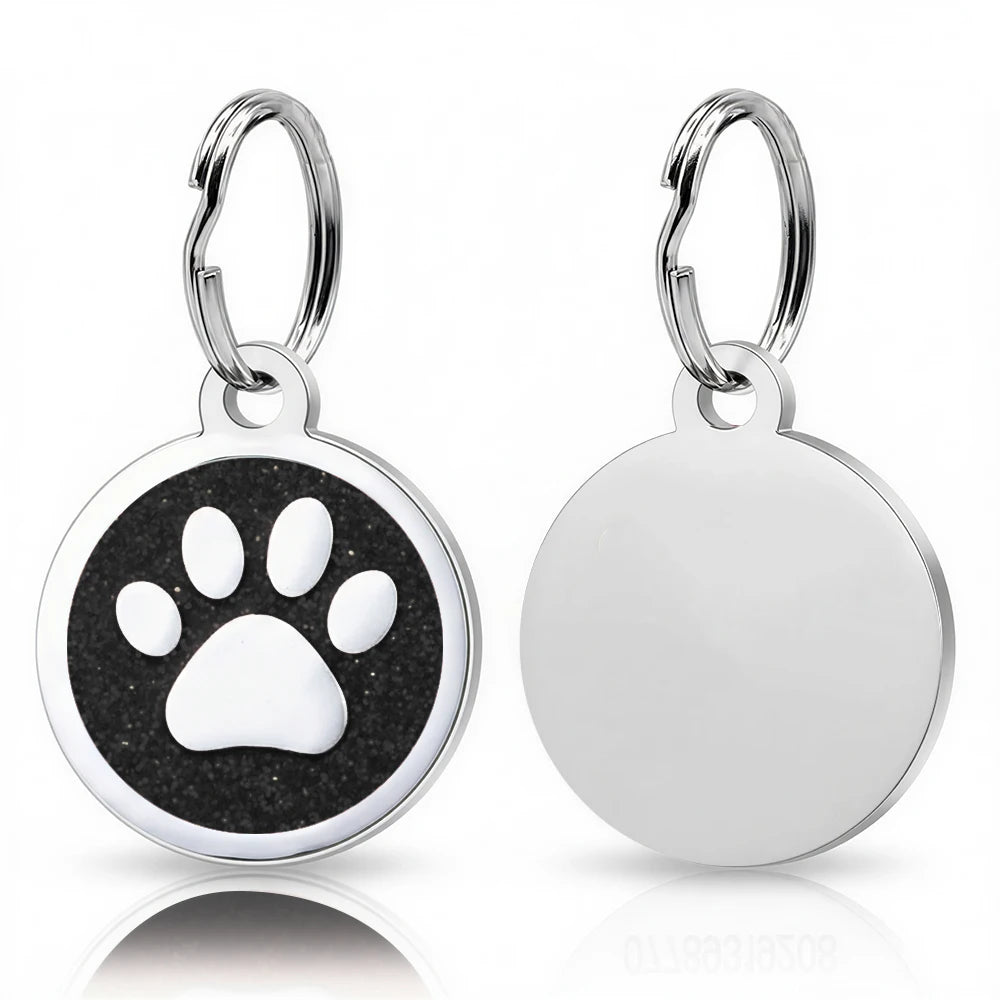 Free Personalized Dog Cat Plate Tags Engraved Puppy Pet ID Name Collar Tag Alloy Paw Glitter Pendant Pets Dogs Accessories