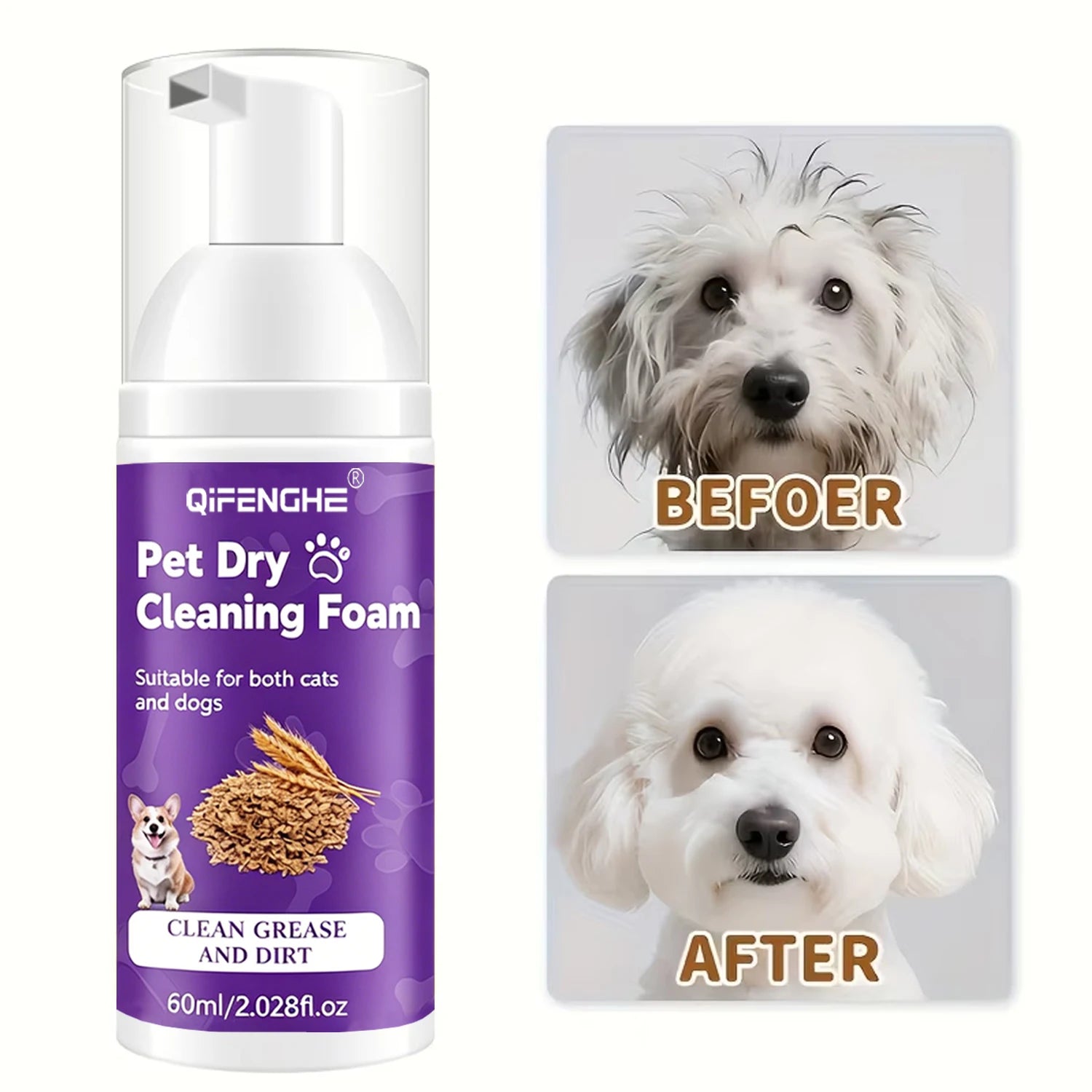 Flausi SchnellFrisch™ Anti-Stress Trockenshampoo-Schaum für Hunde & Katzen 65 Ml.