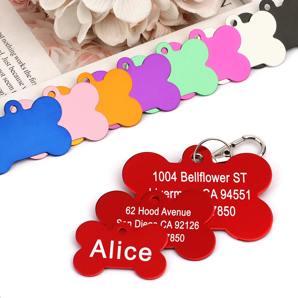 Bone Shaped Pet ID Tag Personalized Dog Cat Name Tags Anti-lost Free Engraving Collar Pendant Bone for Small Medium Large Pet