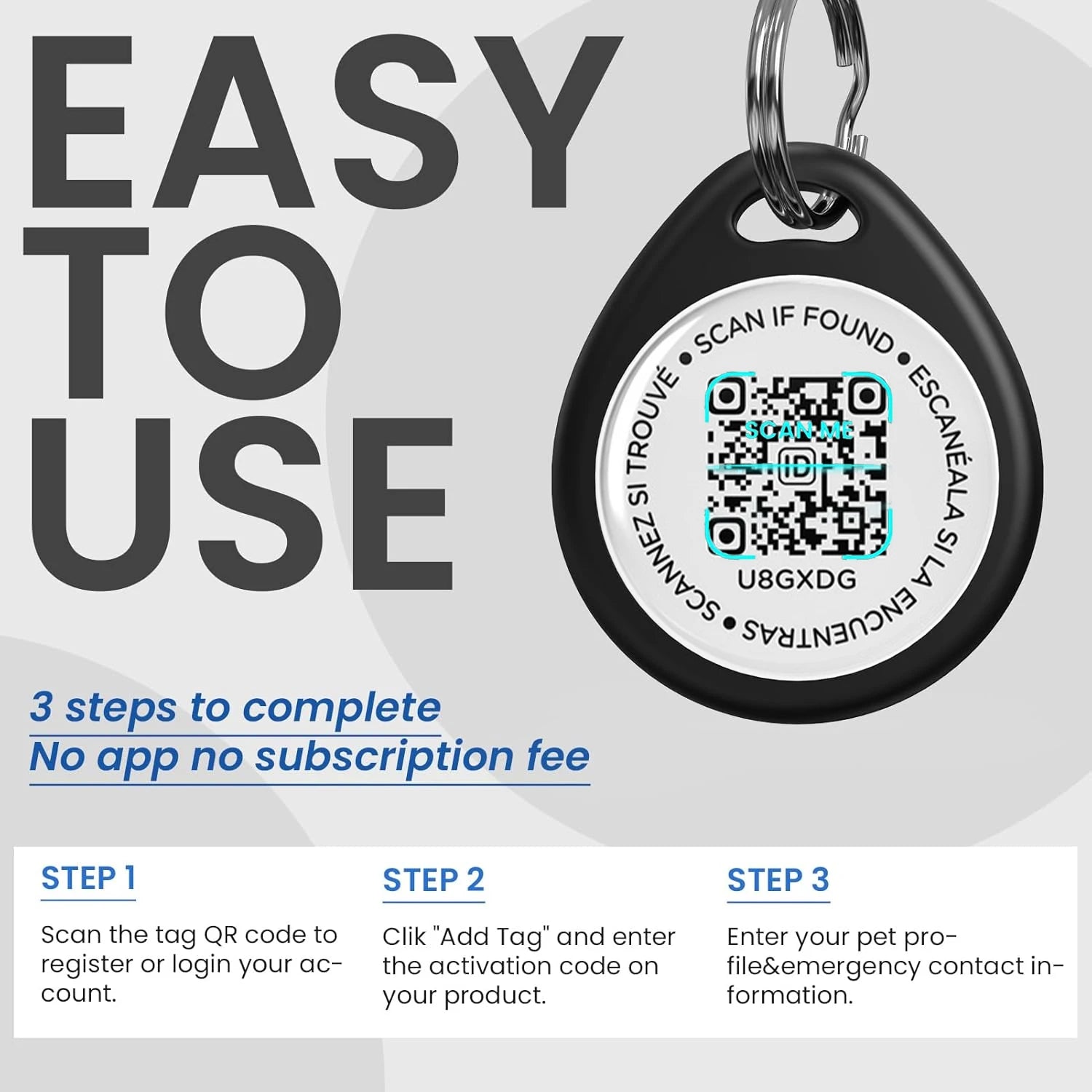 Personalized Pet Tag for Dogs, QR Code Dog Name Tags for Pet Collar, Online Profile, Scan Location Alerts Fees No Subscription