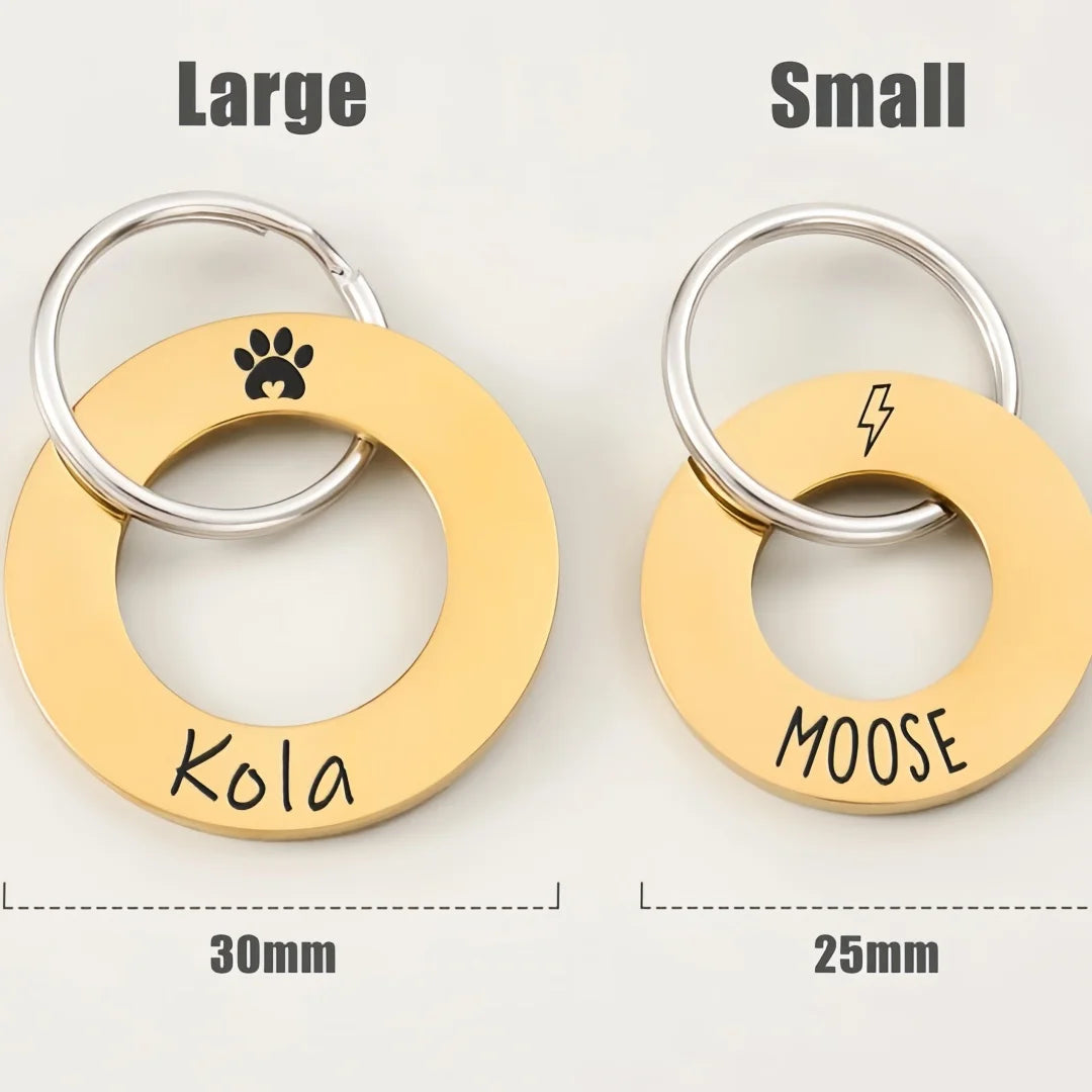 2-Sided Engraved Pet ID Tag Keychain - Custom Silent Metal Keyring for Dog Cat, Personalized Circle Name Tag, Gift for Pet Owner