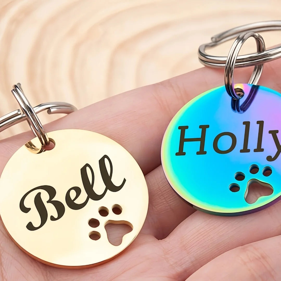 Personalized Pet ID Tag - Free Engraving Name Phone - Hollow Paw Print Nameplate for Dog Cat Collar Accessories Anti Lost