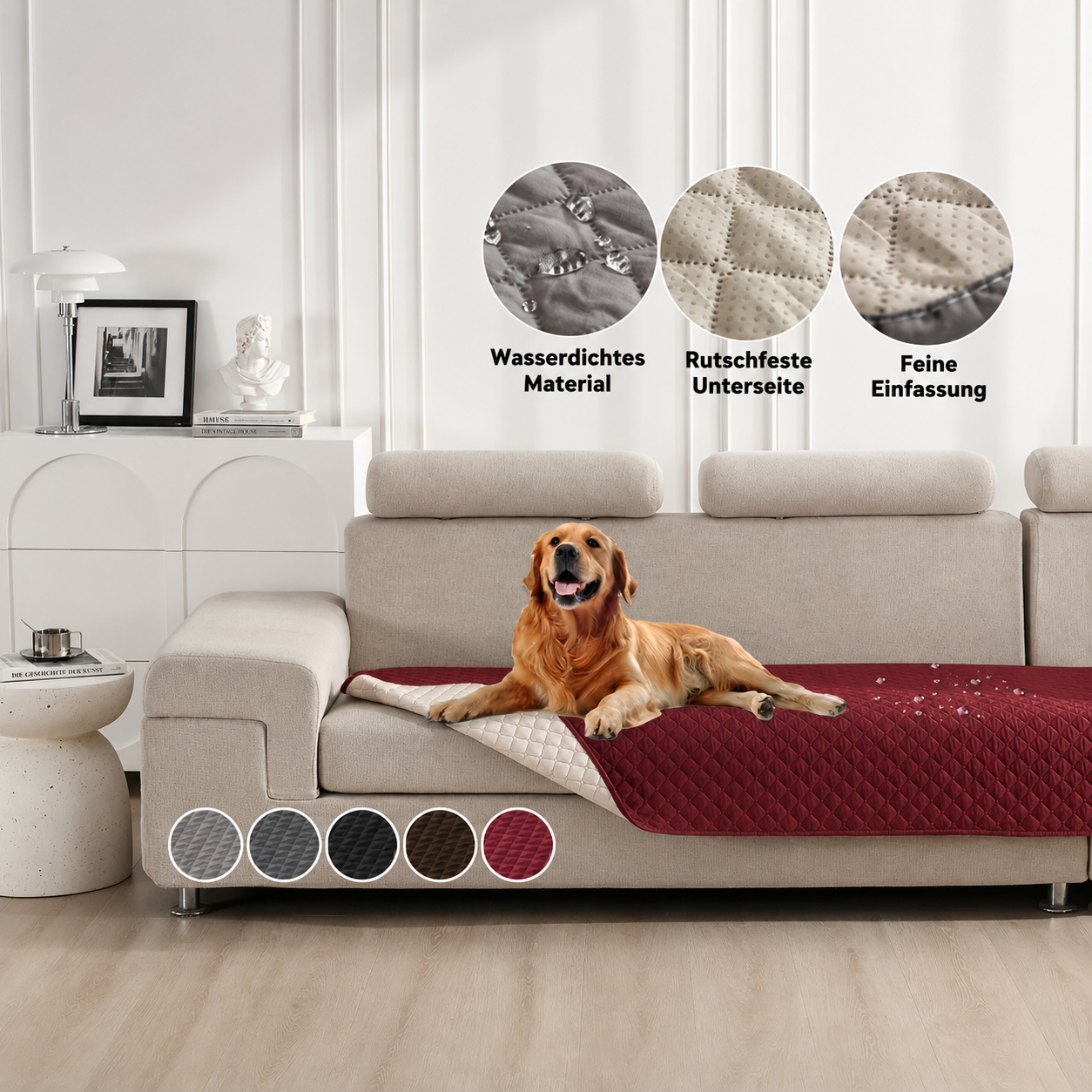 Flausi BettSchutz™ wendbare wasserdichte pflegeleichte Schutzdecke für Sofa, Bett & Auto