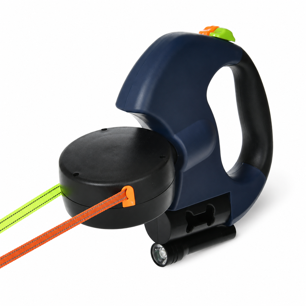 Flausi DuoWalk Reflektierende Doppel-Rollleine mit LED-Licht