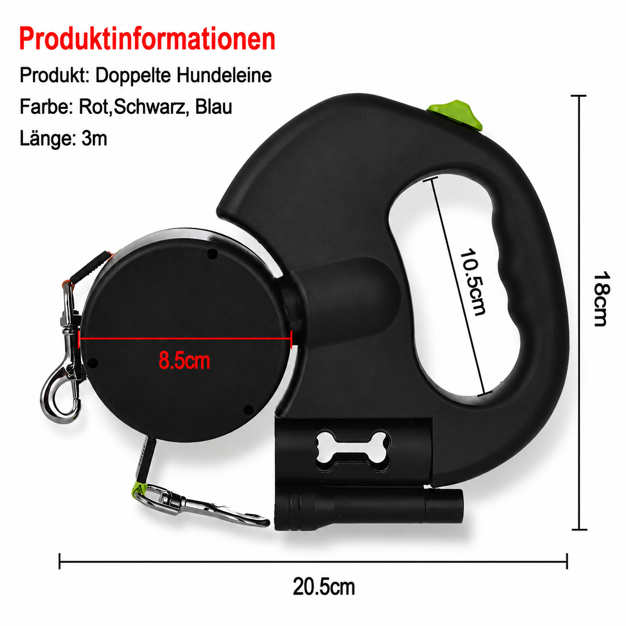 Flausi DuoWalk Reflektierende Doppel-Rollleine mit LED-Licht
