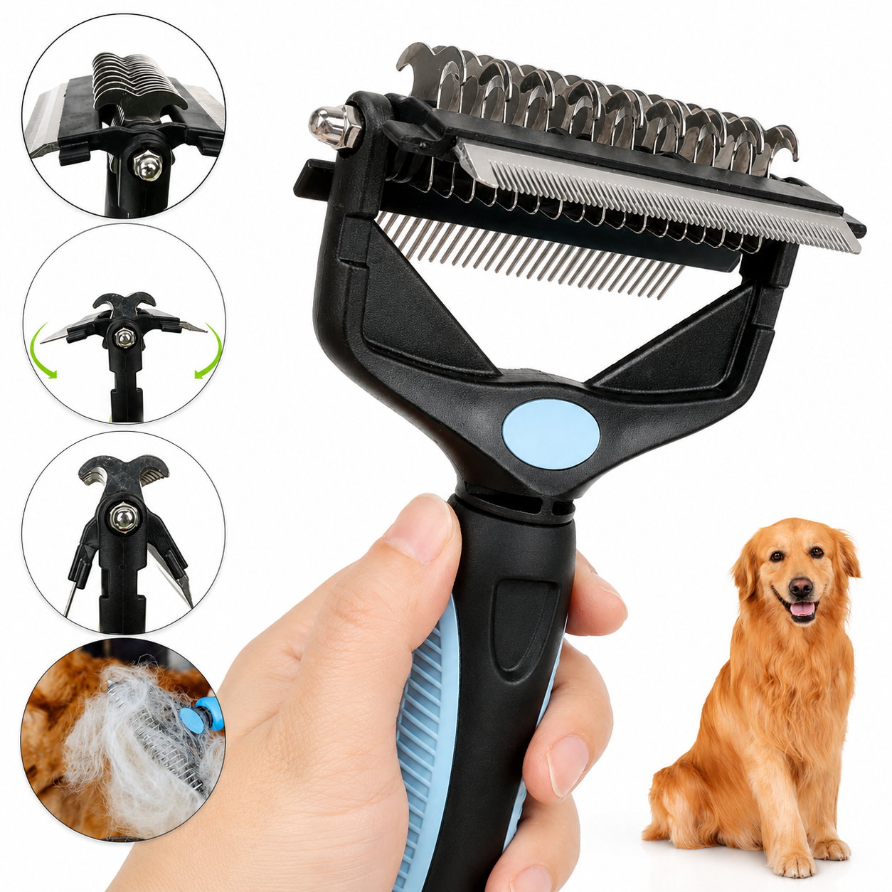 Flausi FellPro 3-in-1 sanfte Entfilzungsbürste und Unterwollkamm für Hunde und Katzen