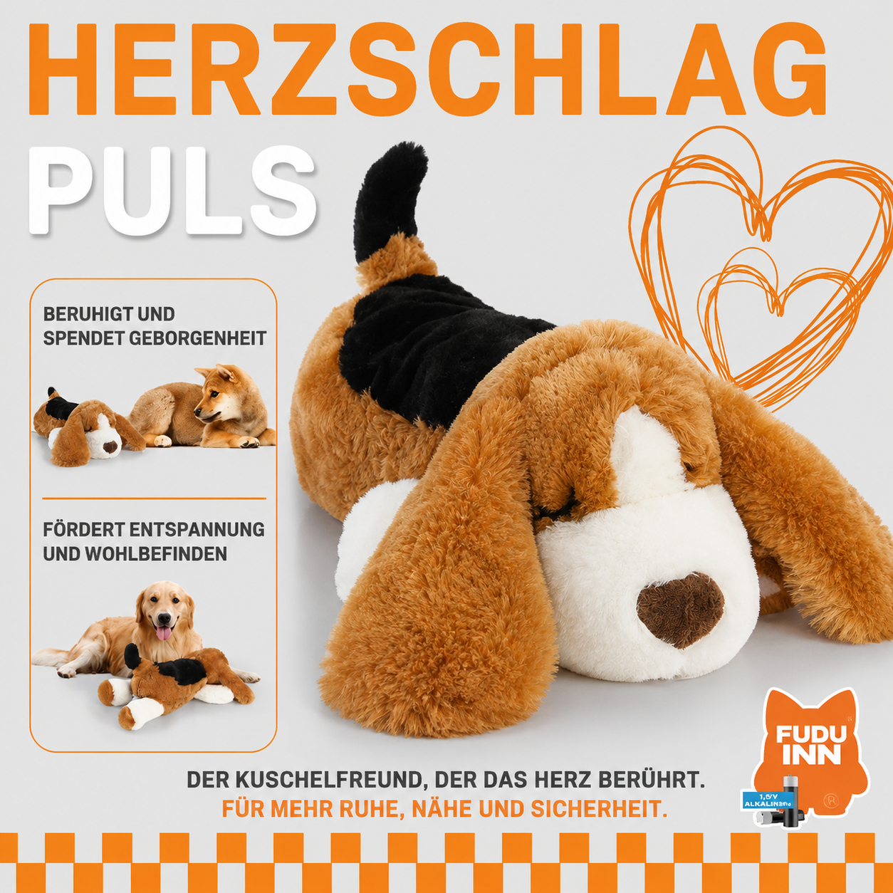 Flausi HerzTrost beruhigender Anti-Angst Kuschelhund für Welpen und Hunde