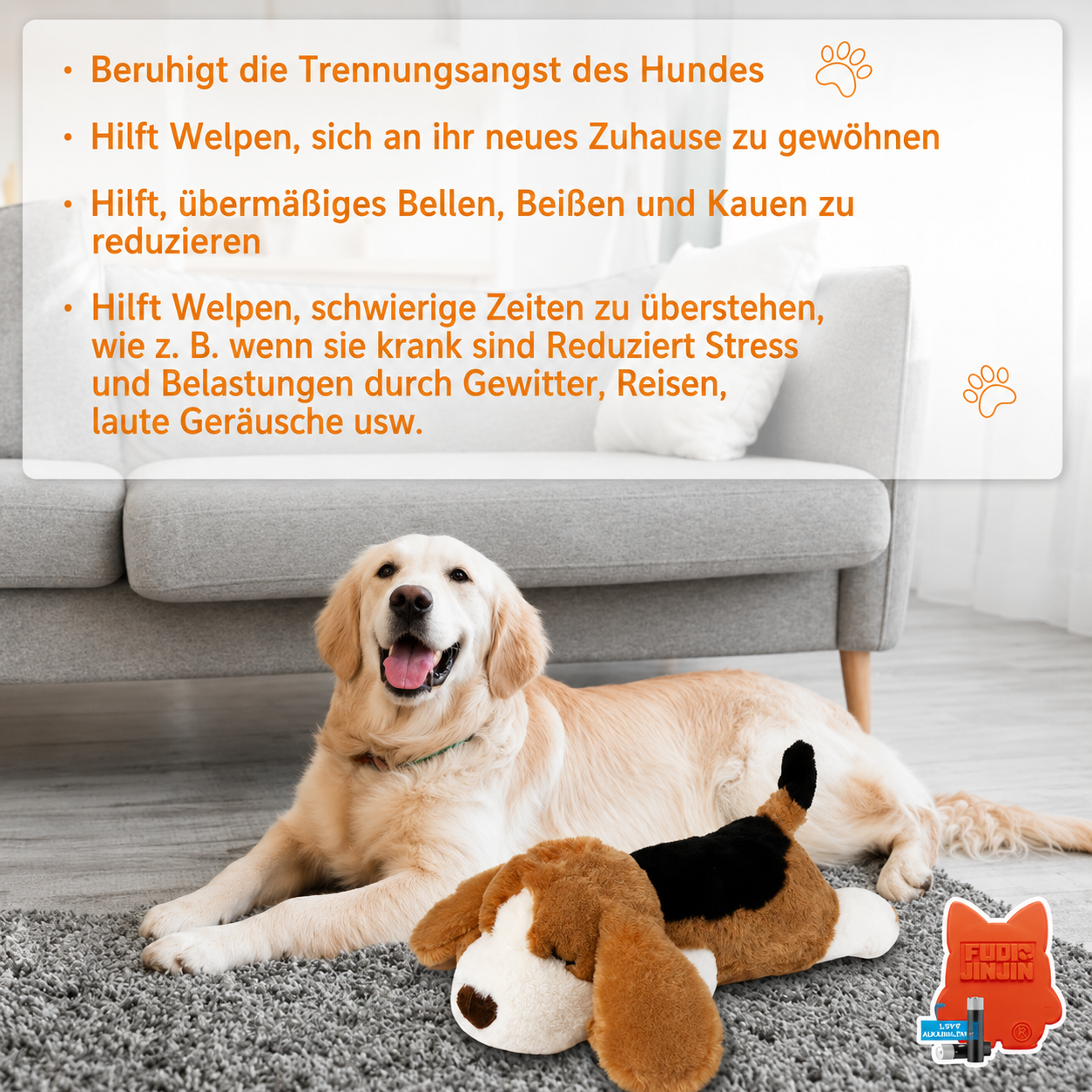 Flausi HerzTrost beruhigender Anti-Angst Kuschelhund für Welpen und Hunde