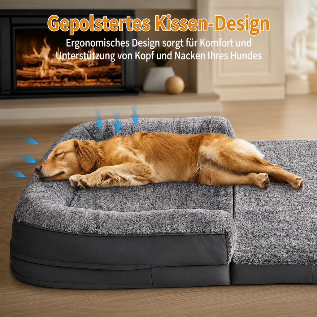 Flausi KuschelDuo XXL Mensch-und-Hund-Bett 180 cm faltbar und orthopädisch