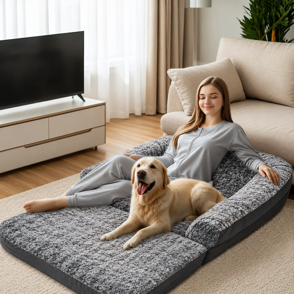 Flausi KuschelDuo XXL Mensch-und-Hund-Bett 180 cm faltbar und orthopädisch