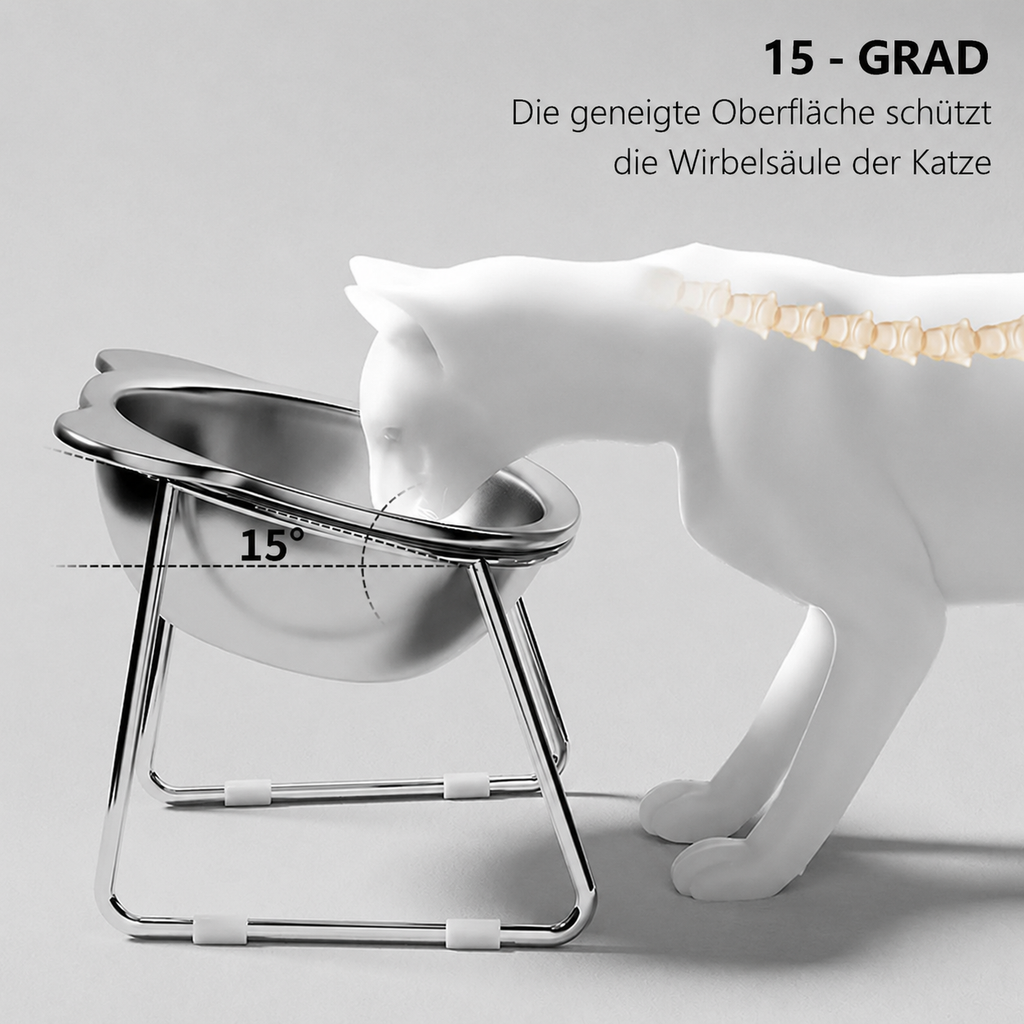 Flausi NackenFit erhöhter Edelstahl-Katzennapf 15 Grad geneigt wirbelsäulenschonend