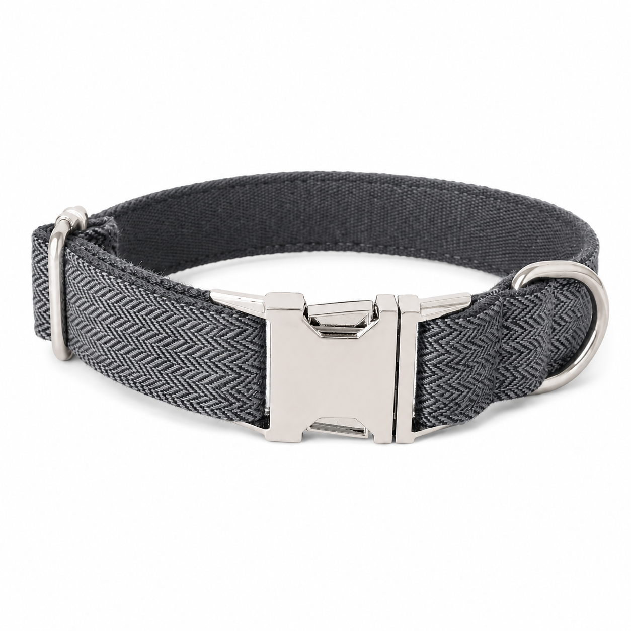 Flausi NamensBand Edles Fischgrät-Halsband mit Gravur-Schnalle