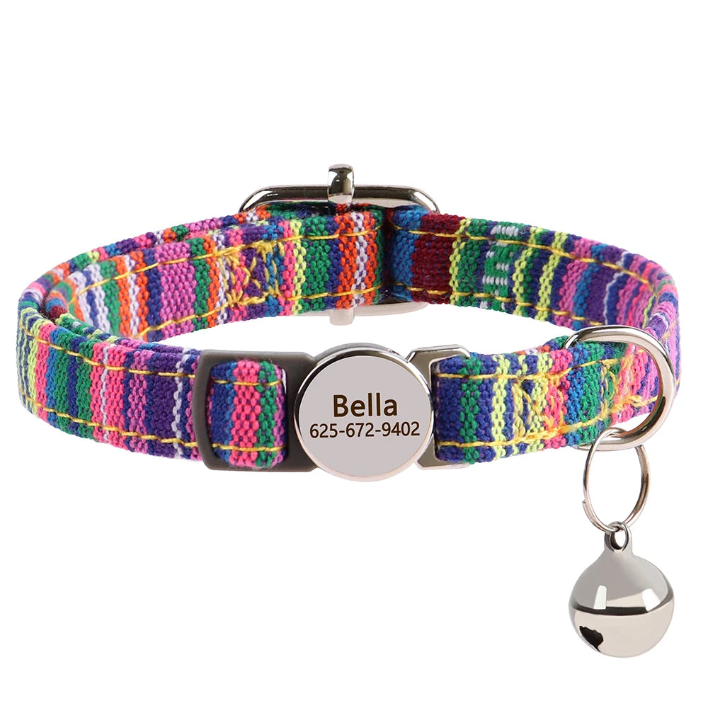 Flausi NamensBand Edles Katzenhalsband mit Gravur Sicherheitsverschluss und Glöckchen